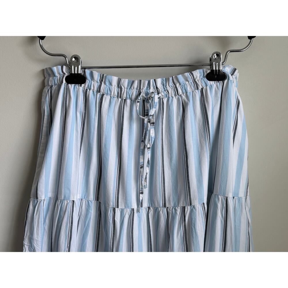 J. Crew Striped Paper-Bag Tiered A-Line Midi Skirt White Glazed Sky Antiq Large - Picture 3 of 10
